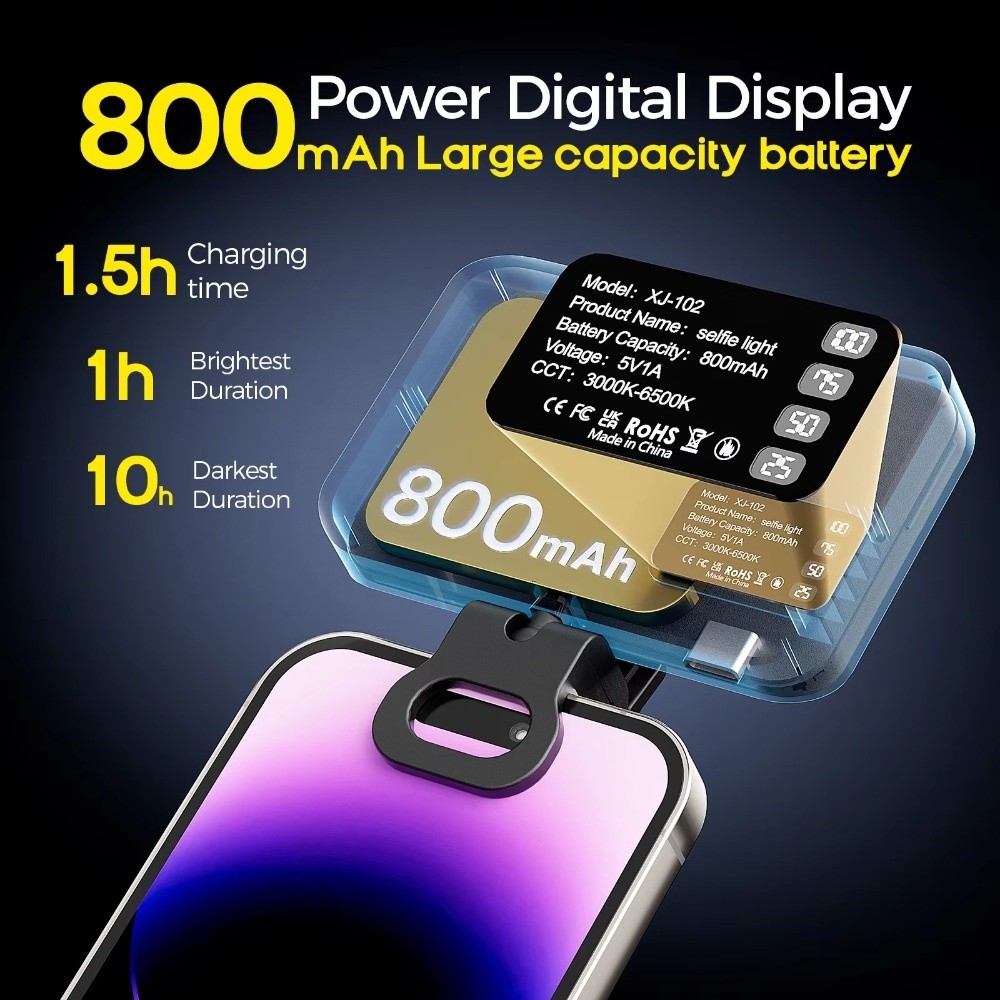 Photography Lighting Flash - 800/1000mAh LED Selfie-licht 3 standen USB