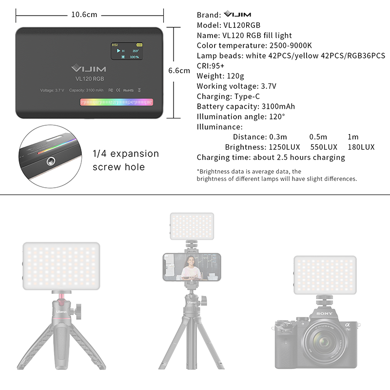 Ulanzi VL120 RGB Camera Video  - Photography Lighting With Umbrella recensie en prijs